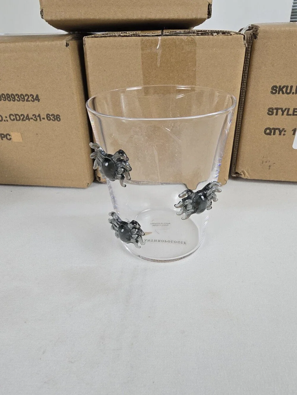 NWT Anthropologie 3D Spider Halloween Glass Barware Juice Glass Party